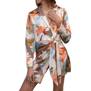 Etiquette Abstract Wrap Tangerine Cocktail Casual Dress Size Medium